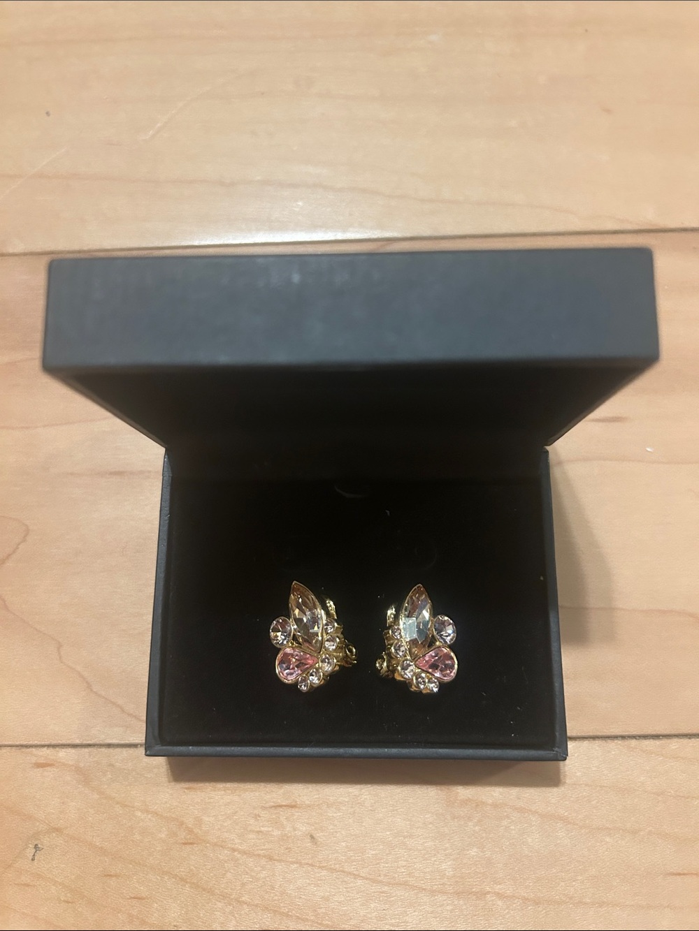 Swarovski Gold Crystal Clip-On Earrings with Pink and Clear Stones